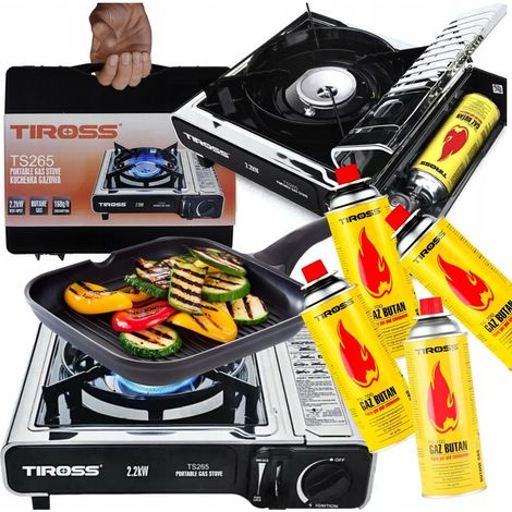 TIROSS TS265 2,2 kW Gas-Touristenherd und 4 TS700 Gasflaschen