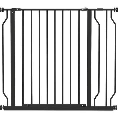 CHICFURN Cancello di sicurezza per cani 75-95 cm, h 76 cm, nero, montaggio a pressione (1/5)