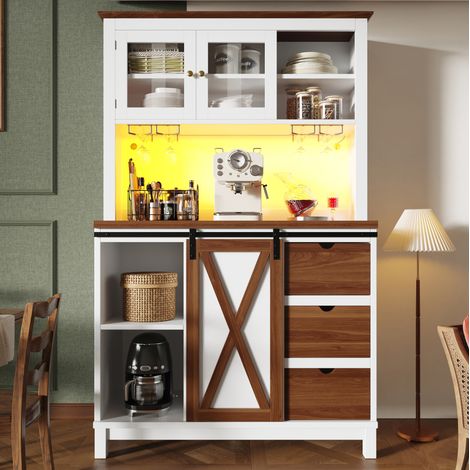 Haut de rangement 104x40x180 cm blanc en MDF, métal et verre avec LED et porte coulissante (1/5)