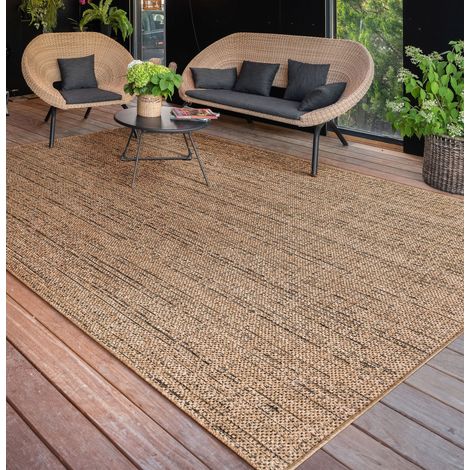 Paco Home Tapis Exterieur Terrasse Salon Cuisine Lavable En Machine Motif Boho Uni Beige, 240x340 cm (1/5)