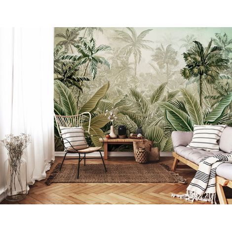 Vlies Fototapete Blätter 150x105 cm, Tapeten, für Wohn und Schlafzimmer, Vliestapete Wandtapete Tapete 3D Effekt- inkl. Kleister - tropisch botanisch Natur grün, WallArena (1/4)