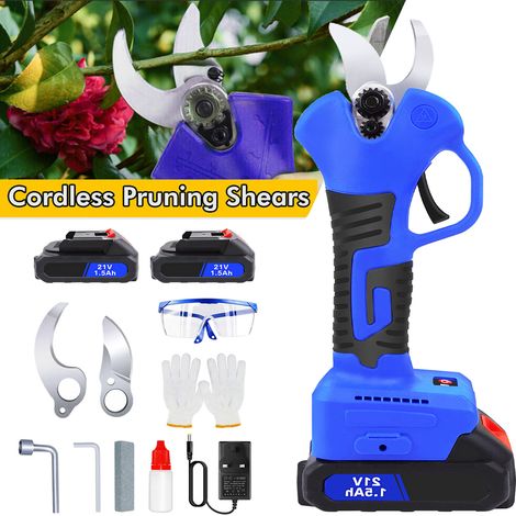 Cordless Electric Secateurs with 2 x Li-Ion Battteries, 21V Electric Pruning Shears, MAX 25mm Cutting Diameter, 2600 Cutting Times, Battery Powered Pruning Shears Garden Tool (1/5)