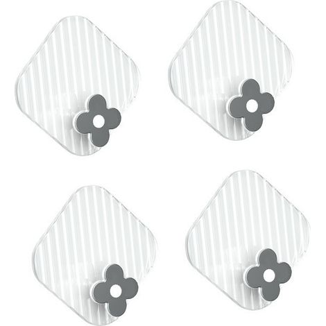4 Stück wasserfeste ABS-Kunststoff-Klebehaken, transparent silber, 6 x 6 cm, ohne Bohrlöcher, für Küche, Büro, Badezimmer (1/3)