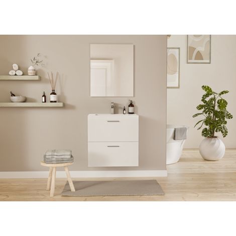 Meuble de salle de bain MINAO 60 en kit - 2 tiroirs - Blanc Brillant - Faible profondeur