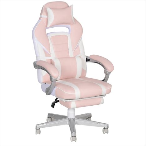 Fauteuil bureau gaming 123 cm avec repose-pieds, revêtement polyuréthane soft pink (1/5)