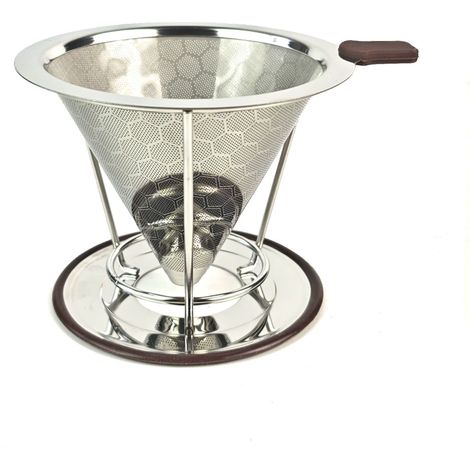 Caffettiera a filtro con filtro in acciaio inox, facile da pulire, filtro senza carta, portafiltro conico con tazza rimovibile. (1/5)