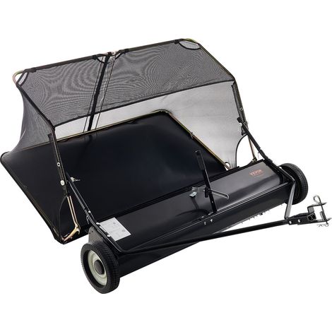 Balayeuse Tractée 132 cm Balayeuse à Gazon Tractée pour Balayer Débris Secs Mauvaises Herbes de Jardin, Grande Capacité 566 L, Hauteur Réglable, avec Bac à Herbes et Feuilles, Corde de Vidage (1/5)