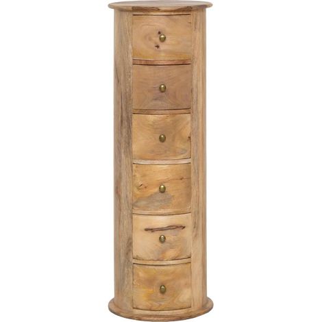 Made In Meubles – Chiffonnier rond en bois de manguier 115 cm – 6 tiroirs spacieux – Style naturel pour rangement élégant