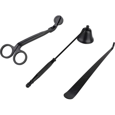 Lot de 3 Outils à Bougie Aromathérapie Coupe-Mèche Éteigne-Bougie Crochet en Acier Inoxydable pour Déco Maison Noir (1/3)