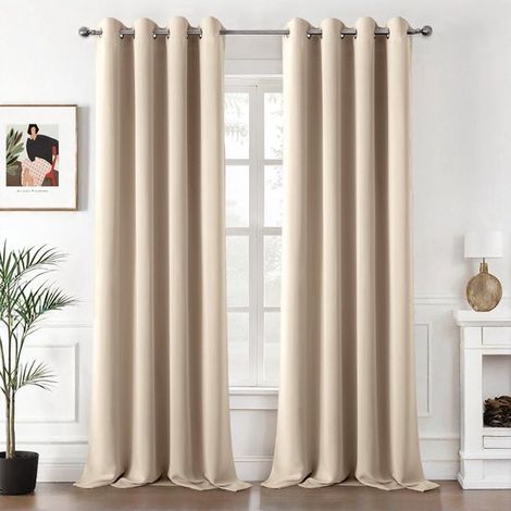 Cortina opaca - Beige oscuro, ojales, 140x250cm, 2 piezas, aislante térmica, opaca, moderna (1/5)