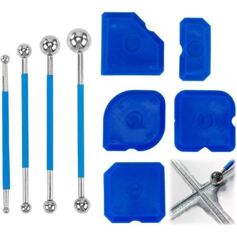 Kit de 9 Lisseur Joint Silicone, 4 Grattoir à Bille Métallique et 5 Lisseur Silicone, Outils de Calfeutrage pour Cuisine et Salle de Bain (1/5)