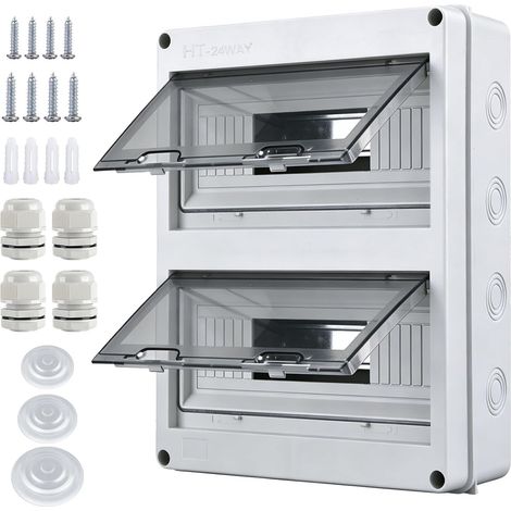 Coffret Electrique: Tableau Electrique 2 Rangées 24 Modules, Boitier Electrique, Boîte à Fusibles Exterieur Montage En Saillie Pour Pièces Humides, Jardins, Cave, Garage, Villas (1/5)