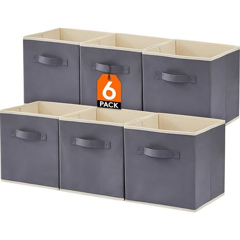 Cubes de Rangement Pliables, Panier Tissu, Caisse, Boites Rangement Poignées, Organisateur Vetements, Jouets, 26,5 x 26,5 x 28 cm, 18 L, Gris (1/3)