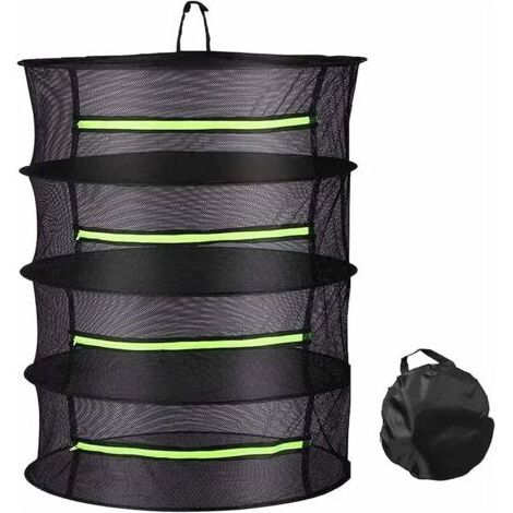 Séchoir à herbes 4 étages pliable en maille filet à suspendre pour plantes, poissons, fleurs, légumes avec fermeture éclair et sac de rangement (60 x 76 cm) (1/5)