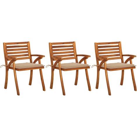 Lot de 3 Chaises à dîner de jardin avec coussins,Fauteuils de Repas d'Extérieur Acacia massif -TF89157 (1/5)