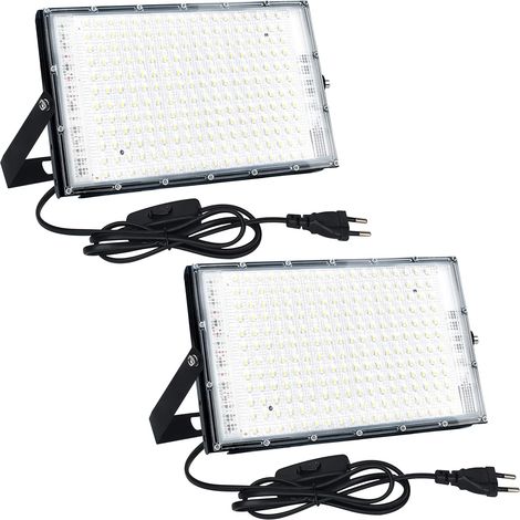 Projecteur LED 150W Lot de 2, Spot LED Extérieur Superbrillant 15000LM Eclairage d'extérieur, 6500K Blanc Froid Projecteur led Extérieur avec IP65 Etanche pour Cour, Garage,Terrain de Sport (1/5)