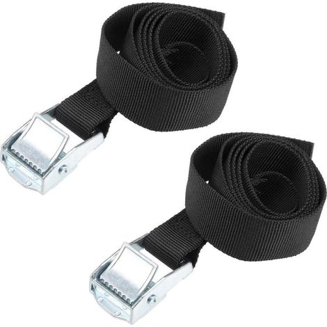 Lot de 2 sangles d'arrimage avec boucle à cliquet, 1m, 25mm, 80kg, Noir