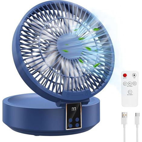 USB Ventilateur Silencieux 4000mAh 120°Rotative avec LED, Télécommande (1/5)