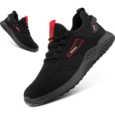 Chaussures de Sécurité Homme Basket de Securite Chaussures de Travail Femmes Safety Shoes Lacets Basket Cuisine Noir EU46