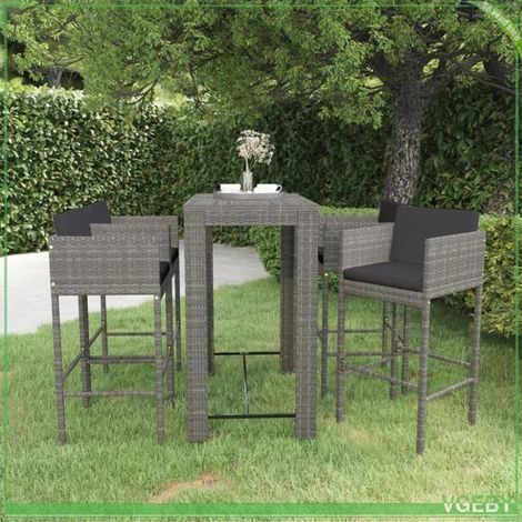 Ensemble de bar de jardin - FAFEICY - 3094785 - Résine tressée gris - 1 table & 4 tabourets - Coussins inclus (1/5)