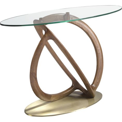 Console ovale design verre et bois Angel Cerda - Verre cristal avec touches noyer et doré (1/5)