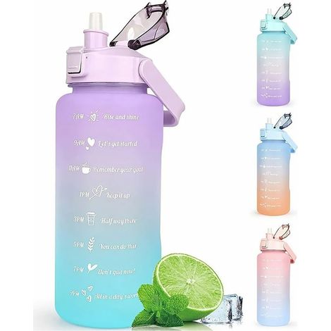 Große 2,2-Liter-Sportwasserflasche, auslaufsicher, aus PP, tragbar, für den Gebrauch zu Hause und im Freien, blau und orange. (1/5)