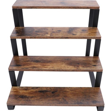Étagère à 4 niveaux en bois, structure en métal rustique, présentoir à parfums, support de rangement pour figurines et objets de collection. (1/5)