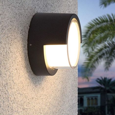 Outdoor Wall Sconce 12W LED Lamps Waterproof Indoor Modern Low Profile Lighting Fixtures 3000K Warm White Wall Mount Light for Porch Yards Matte Black Finish (Round) (1/5)