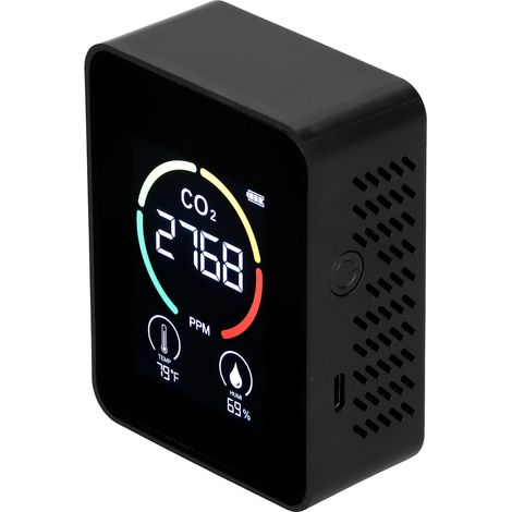 Détecteur de CO2 USB rechargeable, capteur semi-conducteur, écran LCD température humidité, moniteur qualité air intérieur, noir (1/5)