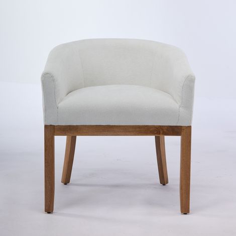 Fauteuil vintage en lin beige, accoudoirs, cadre bois massif naturel, 48 cm large, salon et cuisine, lot unique, DE1891BG