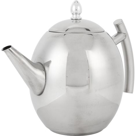 Teekanne aus Edelstahl mit Deckel und Sieb, gebogenem Griff, 1,5 l/1500 ml, für Zuhause, Restaurant und Hotel (1/5)