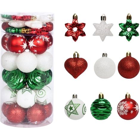 Lot de 41 boules de Noël incassables rouges et blanches, décoration intérieure et extérieure avec inscription « Joyeux Noël ». (1/5)