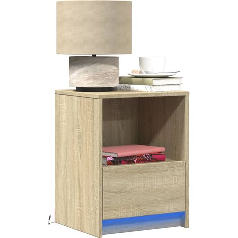 Nachttische mit LED-Leuchten 2 Stk. Sonoma Eiche Holzwerkstoff