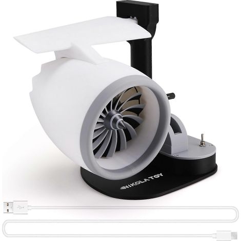 Ventilateur de bureau NIKOLA TOY USB à réaction, ventilateur turbo à réaction imprimé en 3D avec dispositif d'atomisation et lumière rouge (1/5)