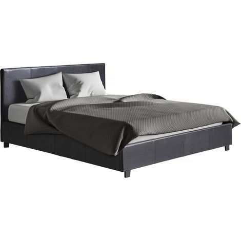Habitat Et Jardin – Lit coffre double noir "Carla" – Dimensions matelas 140 x 190 cm – Sommier à lattes inclus – Coffre de rangement en toile (1/4)