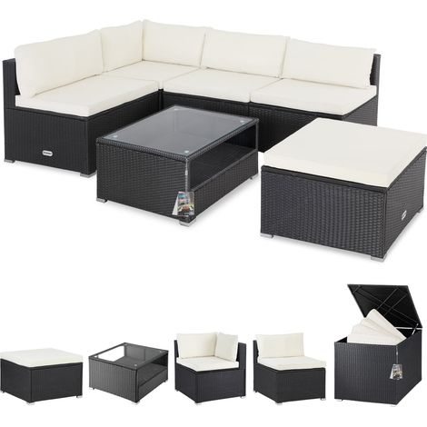 CASARIA® Garden Rattan Lounge Furniture Set inc. 318L Weatherproof Cushion Box  with Table Cushions Stool Sofa  Outdoor Patio 5 Person Seating Group  Polyrattan  Cream