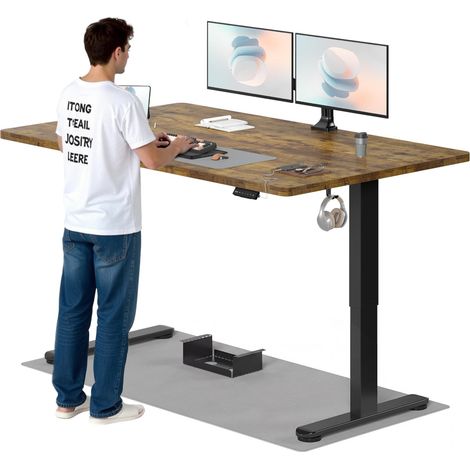 Bureau Assis Debout 160x80cm, Plateau Monobloc, 2 Moteur, Marron (1/5)