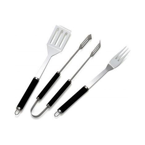 ATTREZZI PER BARBECUE SET 3 POSATE SPATOLA FORCHETTA E PINZA ACCIAIO INOX
