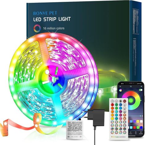 Ruban LED, guirlande lumineuse de 10/15 mètres (1 rouleau de 10/15 m), éclairage d'ambiance, ruban LED Bluetooth avec télécommande et application.