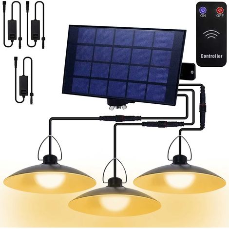 Solar-Außenleuchte, Solar-Pendelleuchte mit Fernbedienung, IP65 wasserdichte LED-Hängeleuchte für den Garten mit 3 Lampen
