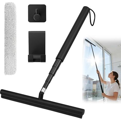 Raclette de Douche 30-120cm Réglable, Raclette Silicone avec Deux Crochets et Chiffon en Microfibre pour Carreaux, Fenêtres, Miroirs, Sol