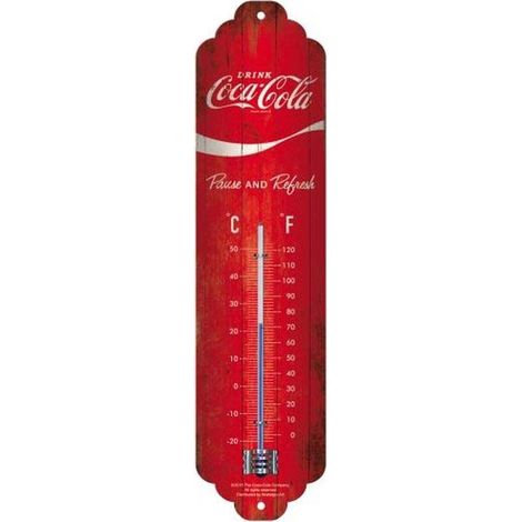 Thermomètre en métal Pub 28 x 6.5 cm Coca Cola Logo rouge