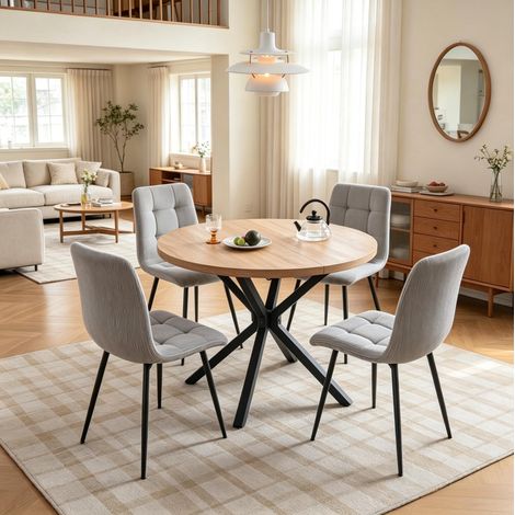 Lot 4 chaises de repas 43x44x89,5 cm tissu côtelé gris, dossier haut, pour salle à manger – MEUBLIV (1/5)