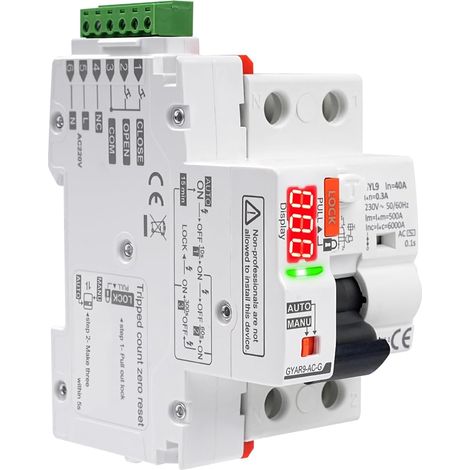 2P 40A 300mA Type AC Residual Current Circuit Breaker with Automatic Reclose, AC230V, RCCB Automatic Closing, Intelligent Circuit Breaker, GYAR9-AC-G (1/5)