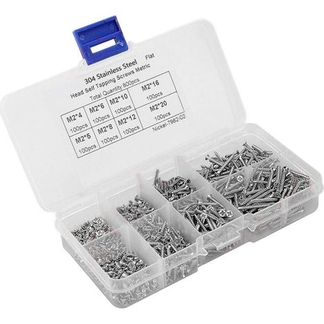 Tornillos pequeños para madera, 800 piezas, mini tornillos autorroscantes, tornillos de cabeza plana M2, micro tornillos, micro tornillos para madera, pequeños mini tornillos planos, tornillos chapado (1/5)