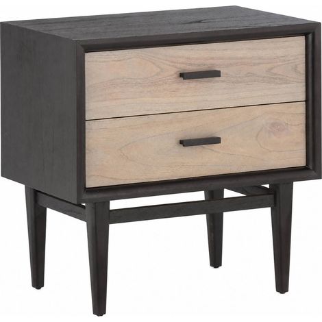 Table de chevet bois et métal deux tiroirs - Noir et naturel à patine grise (1/5)