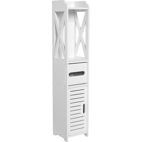 Meuble de Salle de Bain Blanc 80×15,5×15 cm, Armoire Étagère en Bois, Rangement pour Papier Toilettes et Accessoires (1/5)