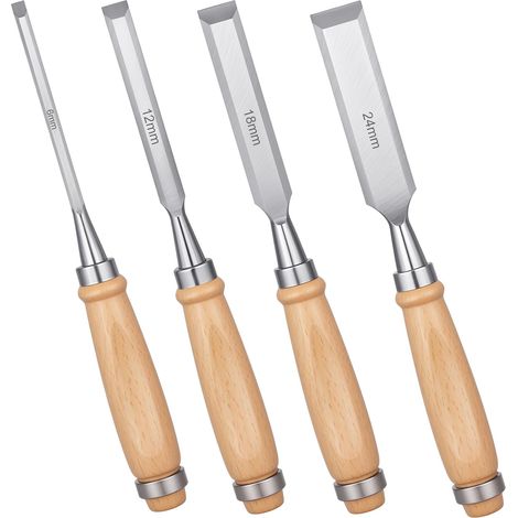 Set mit 4 Holzmeißeln, Holzbearbeitungswerkzeugset, Set mit abgeschrägten Meißeln (1/4)