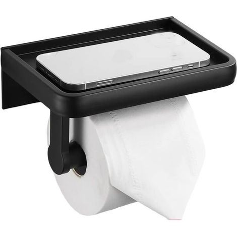 Toilettenpapierhalter, Toilettenpapierrollenregal ohne Bohren mit Handy-Aufbewahrungshaltern, Wandregale aus schwarzem Stoff für Badezimmer, Nassräume
