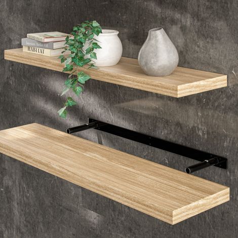 CASARIA® Wandregal Freischwebend inkl. Halterung MDF 15kg Tragkraft 3,8cm Stärke Wand Flur Board Regal Bücherregal Hängeregal Küchenregal 90cm Eiche